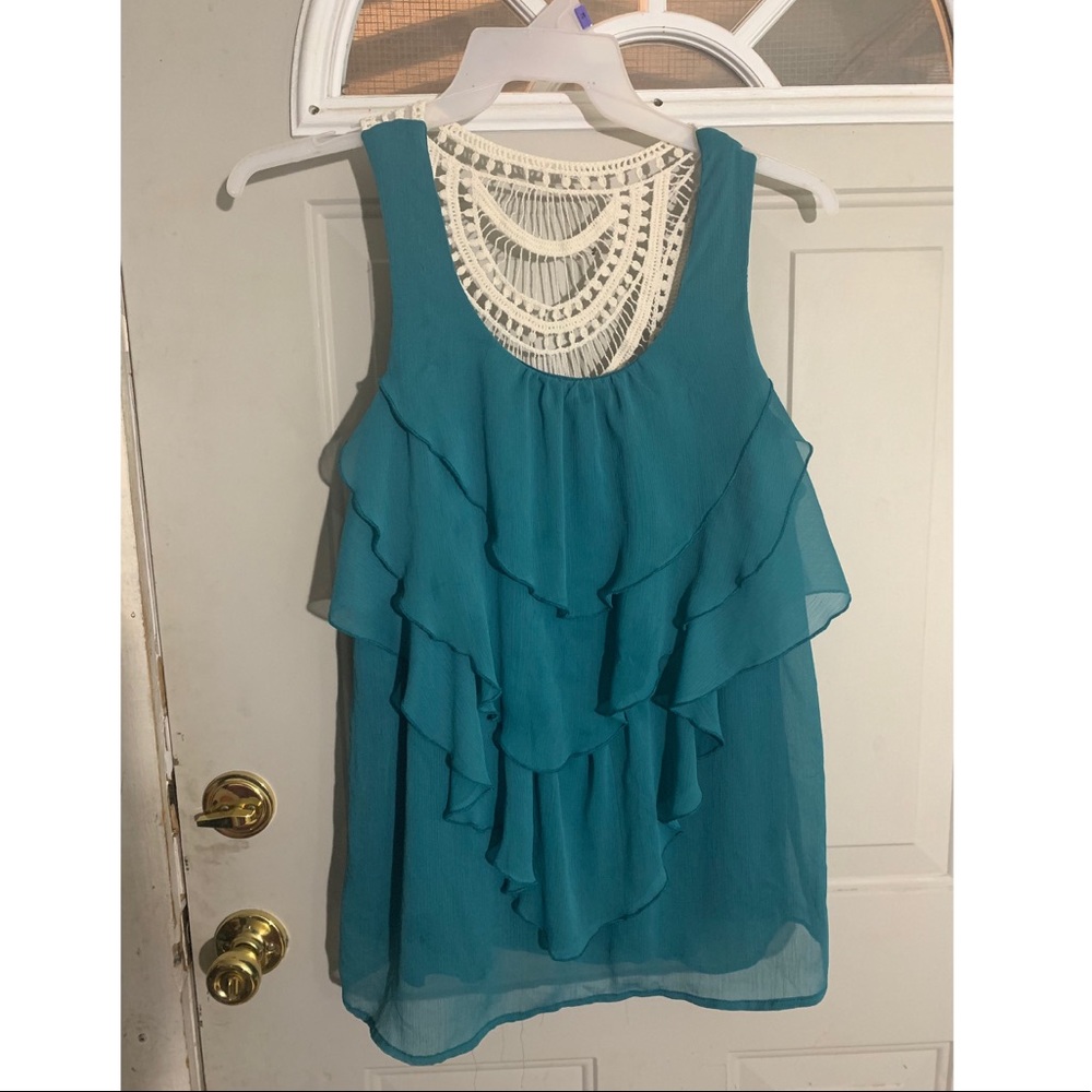 Teal ruffle top